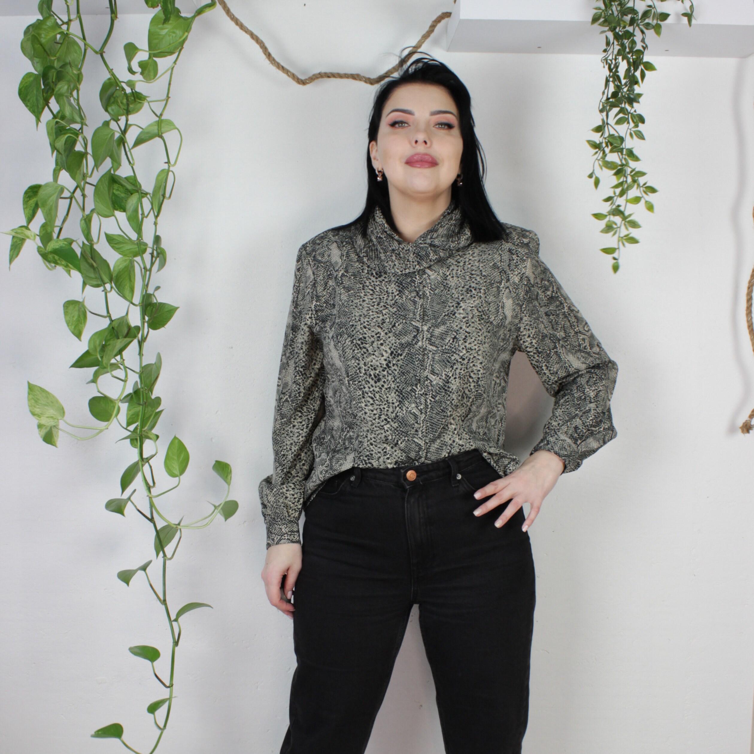 Vintage 80s Snake Print Women's Blouse 