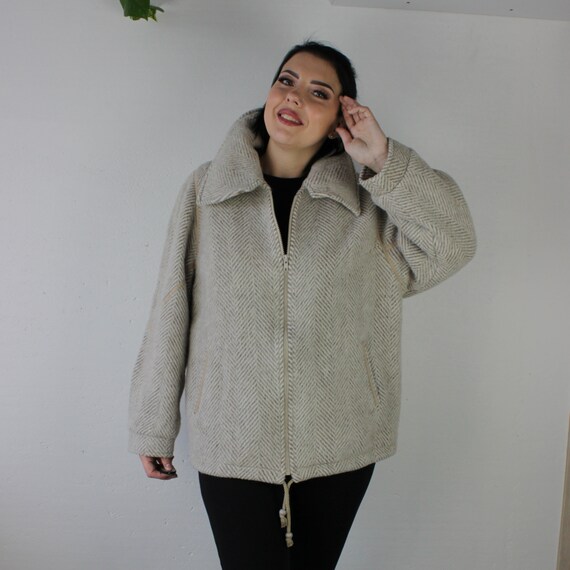 Vintage beige wool women's zip up jacket Warm fal… - image 2