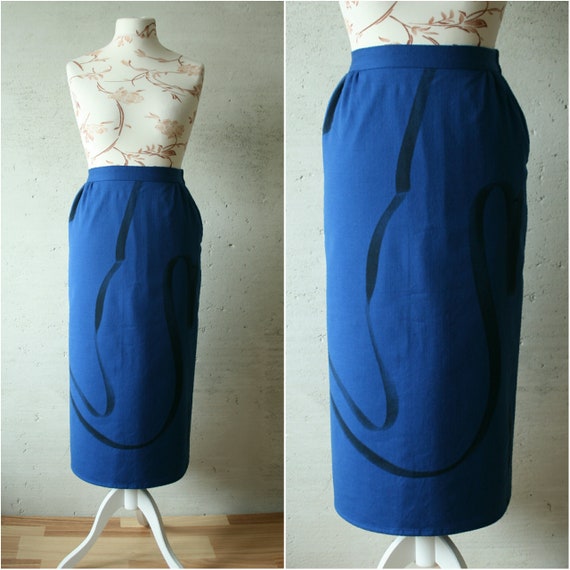 VUOKKO Wool Skirt Royal Blue Black Abstract Minimal Paint Print Midi  Straight Skirt High Waist Vintage Finnish High Fashion Designer Skirt -   Canada
