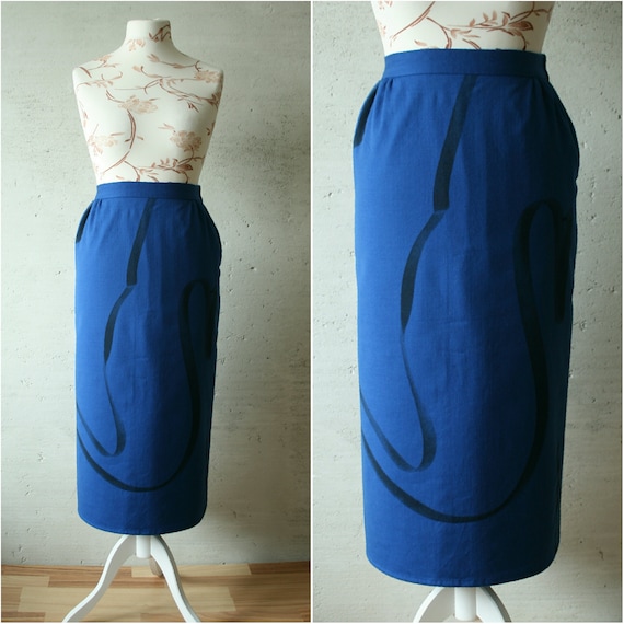 VUOKKO Wool Skirt Royal Blue Black Abstract Minimal Paint Print Midi  Straight Skirt High Waist Vintage Finnish High Fashion Designer Skirt -   Canada