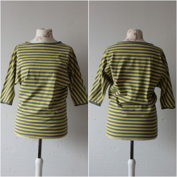 Marimekko vintage cotton jersey yellow grey stripe