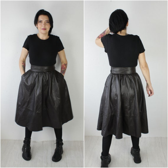 Vintage 80s dark brown genuine leather women's mid