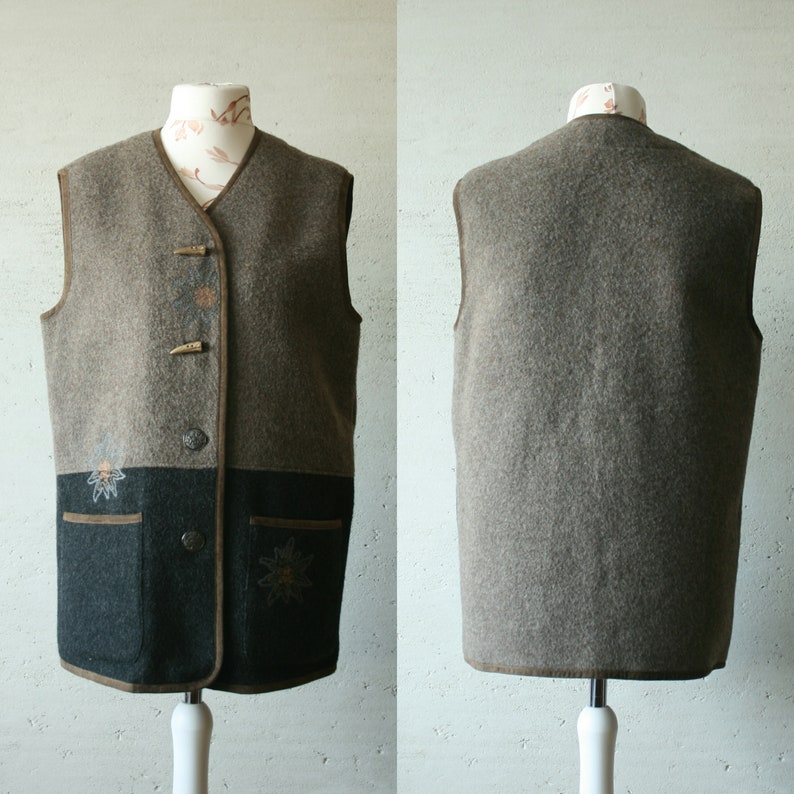 Vintage Dirndl wool blend vest Trachten brown black Austrian vest Warm winter vest Mode aus Salzburg by H MOSER Men Unisex warm winter vest