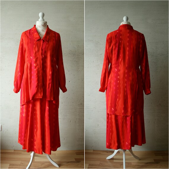 MARIMEKKO 70' rare skirt suit Red abstract waves p