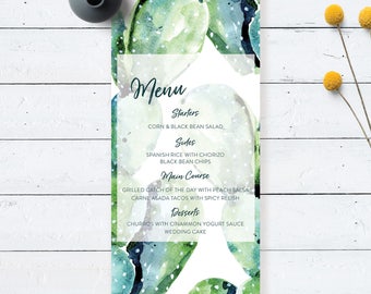 Large Watercolor Cactus Succulent Desert Wedding Menu ~ Printable or Custom