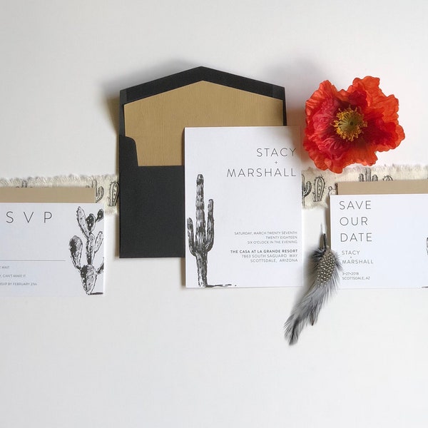 Modern Succulent/Cactus Desert Wedding Invitation & RSVP Suite ~ Custom/Printable