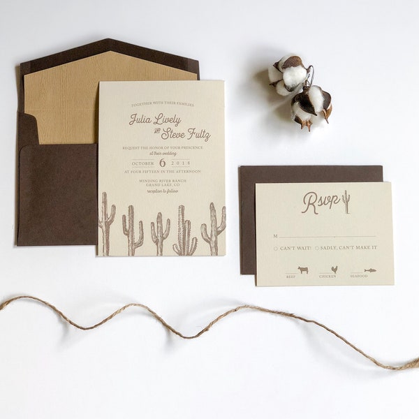 Vintage Modern Desert Cactus Succulent Wedding Invitation and RSVP Suite ~ Printable or Custom