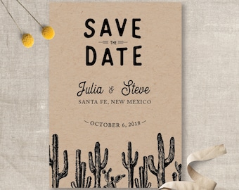 Vintage Modern Desert Cactus Succulent Wedding Save The Date ~ Printable or Custom