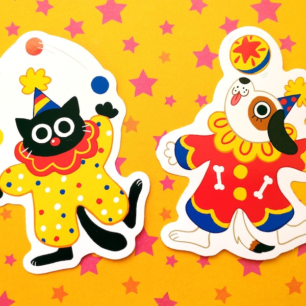 Stickers clowns, chat, chien