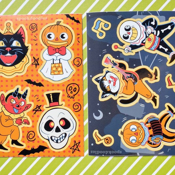 Vintage Style Halloween Sticker Sheets Ghost Pumpkin Spooky Season