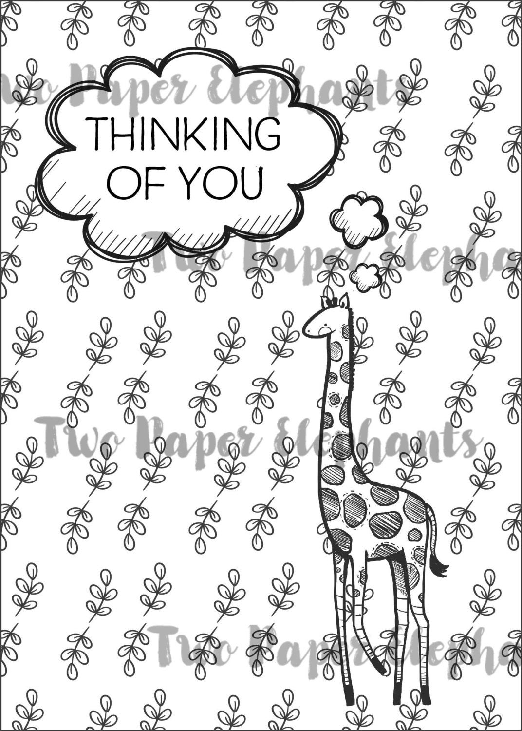 SAFARI COLLECTION Giraffe Thinking of You Print and Colour Etsy