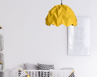 Origami lamp shade, yellow lamp, nursery baby room, canary color, baby bedroom lights, pending paper lamp, yellow black white, for kids
