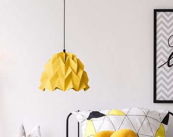 Origami lamp shade, yellow lampshade, yellow room decor, kids bedroom, for teens, yellow baby room, paper lamp, nursery, kindergarten lights