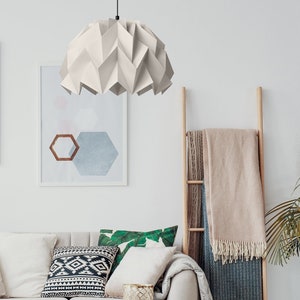 Origami Lampshade: Beige Geometric Paper Hanging Light