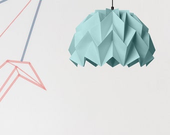 Origami lampshade, turquoise lamp, turquoise living room decor, hanging lights, large paper lamp, unique lampshade