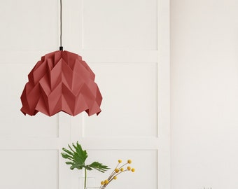 Origami Lampenschirm, roter Erdlampenschirm, Tonfarbe, Dinning Room Design, Pending Light, anusual color, Original Zubehör, Papierlampe