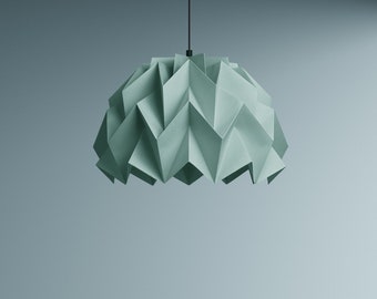 Origami lamp, sage lampshade, green bedroom, sage decor, paper pending light, unique lamp, green and blue, monochromatic interior