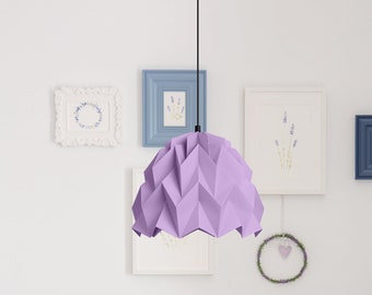 Origami lampshade, lilac lamp, provencal style, lilac white decor, paper lampshade, pending lights, living room