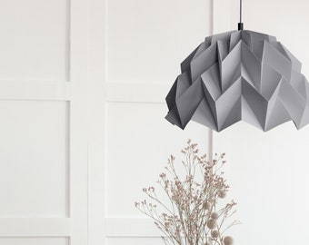 Origami lamp shade, grey lampshade, dining design lamp, paper dining lights, hanging origami lamp, grey room decor, restaurant bar cafe