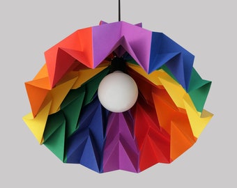 Rainbow lamp shade, origami lamp, birthday gift, lgbtq pride, colorful pending lamp, geometric paper lampshade, unique lights