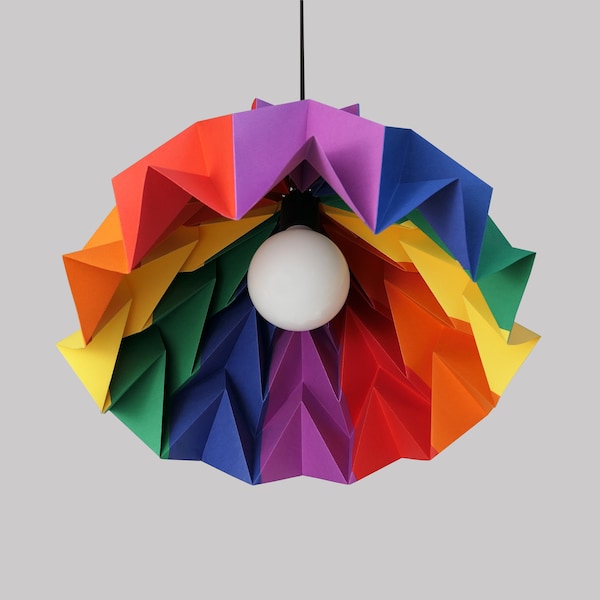 Ombre de lampe d’arc-en-ciel, lampe d’origami, cadeau d’anniversaire, fierté lgbtq, lampe en attente colorée, abat-jour géométrique de papier, lumières uniques