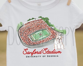 Sanford Stadium Watercolor Bulldog pup Toddler Youth T-Shirt | Georgia Bulldogs | Rabbit Skins Shirts | You pick shirt color and size