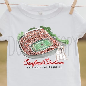 Sanford Stadium Watercolor Bulldog pup Toddler Youth T-Shirt | Georgia Bulldogs | Rabbit Skins Shirts | You pick shirt color and size
