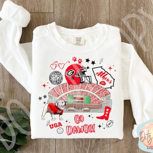 Georgia Bulldogs Stadium Collage on Front of Shirt | Georgia Bulldogs shirt | You choose your shirt style and color