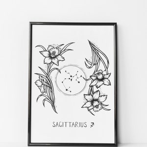 Zodiac Sagittarius Narcissus Print, Wall Art Print, Gemini Poster, Horoscope, Astrology, Star Sign