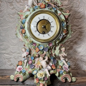 Sandizell Dresden ヴィンテージマントル時計　フローラル Dresden Porcelain Clock - Etsy