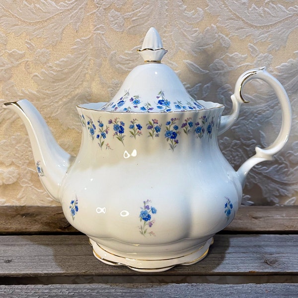 Vintage Royal Albert Memory Lane Teapot, Bone China Made in England, blue flowers, vintage dinnerware, vintage tea party, 1960's