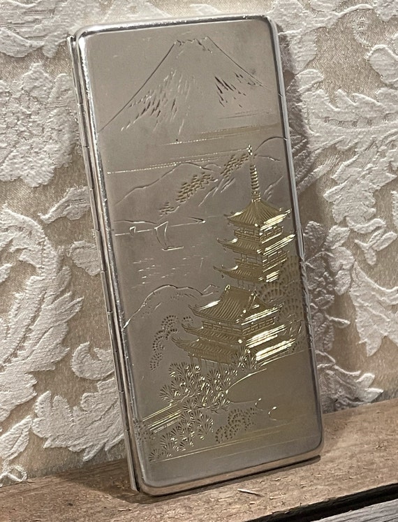 antique silver cigarette case value Vintage Japanese Sterling Silver 950 Cigarette Cigar Case 1940s