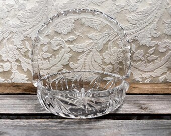 Vintage Lead Crystal Cut Glass Basket - Intricate and Elegant Decorative Piece