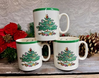 Vintage Spode Christmas Tree Coffee Mugs – Set of 4, Made in England