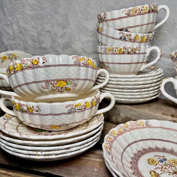 RARE Vintage Spode Copeland Buttercup Soup Bowl and Saucer Set - Made in England 1940S