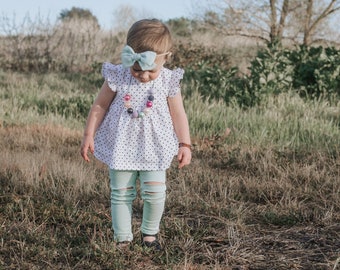 Polka Dot Swing Top, Flutter Sleeve Top, Polka Dot Top, Polka dot Peplum, White dot Top, Black dot Top, Toddler Swing Top, Baby Swing Top