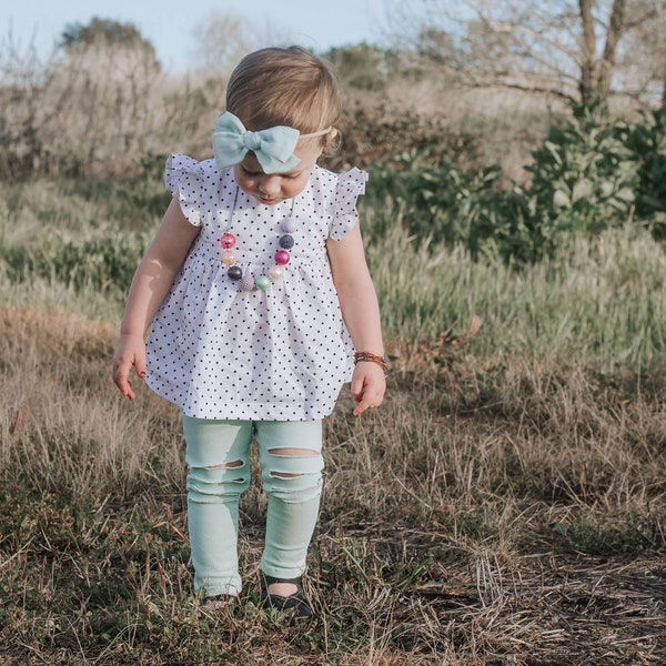 Polka Dot Swing Top, Flutter Sleeve Top, Polka Dot Top, Polka dot Peplum, White dot Top, Black dot Top, Toddler Swing Top, Baby Swing Top