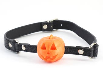 Halloween Pumpkin Ball Gag | BDSM Kit | Silicone | Vegan Leather Strap | Geeky Sex Toys