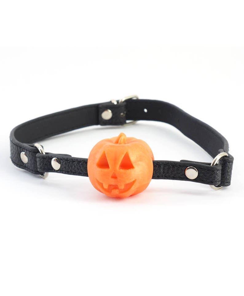 Halloween Pumpkin Ball Gag  BDSM Kit  Silicone  PU Leather image 2