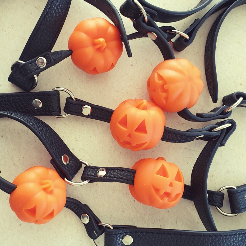 Halloween Pumpkin Ball Gag  BDSM Kit  Silicone  PU Leather image 3