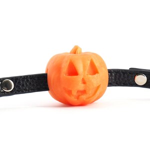Halloween Pumpkin Ball Gag  BDSM Kit  Silicone  PU Leather image 4