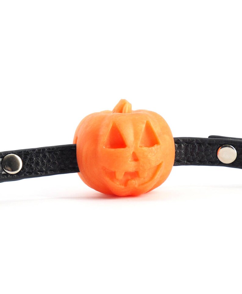 Halloween Pumpkin Ball Gag  BDSM Kit  Silicone  PU Leather image 4