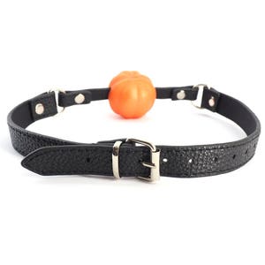 Halloween Pumpkin Ball Gag  BDSM Kit  Silicone  PU Leather image 5