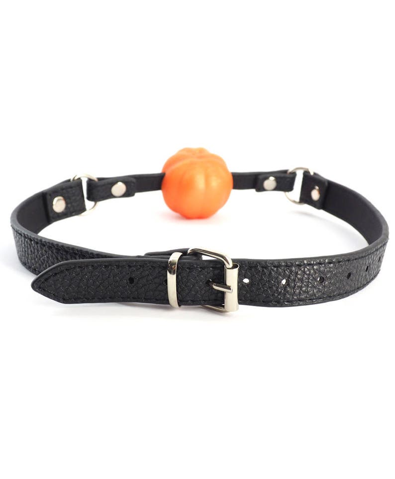 Halloween Pumpkin Ball Gag  BDSM Kit  Silicone  PU Leather image 5