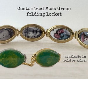 Hand Painted Green Locket customized with 4 photos