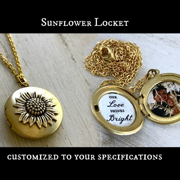 Sunflower Locket, Tiny Gold Locket, You are my sunshine, Custom Photo Locket, Floral Locket, Hand Painted Locket, Tiny Photo Necklace, Gifts
