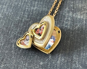 Personalized 4 photo heart locket for family photos great for Mother's Day