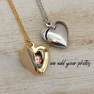 Tiny Gold Heart Locket with Photos, Tiny Silver Locket, Personalized Locket Necklace, Customized Picture Locket for Mom, Little Girl Locket image 2