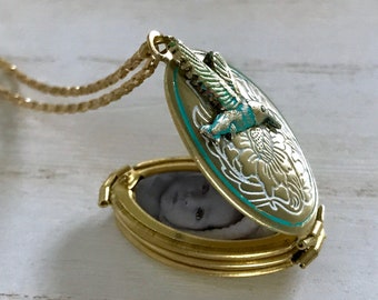 Collana con medaglioni Personalizza, Medaglione colibrì, Collana con medaglione, Foto di famiglia, Medaglione fotografico, Medaglione personalizzato, Regali per la mamma, Amore con gli uccelli