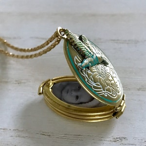 Hummingbird Locket Necklace: Hand-Painted Floral Photo Keepsake Pendant